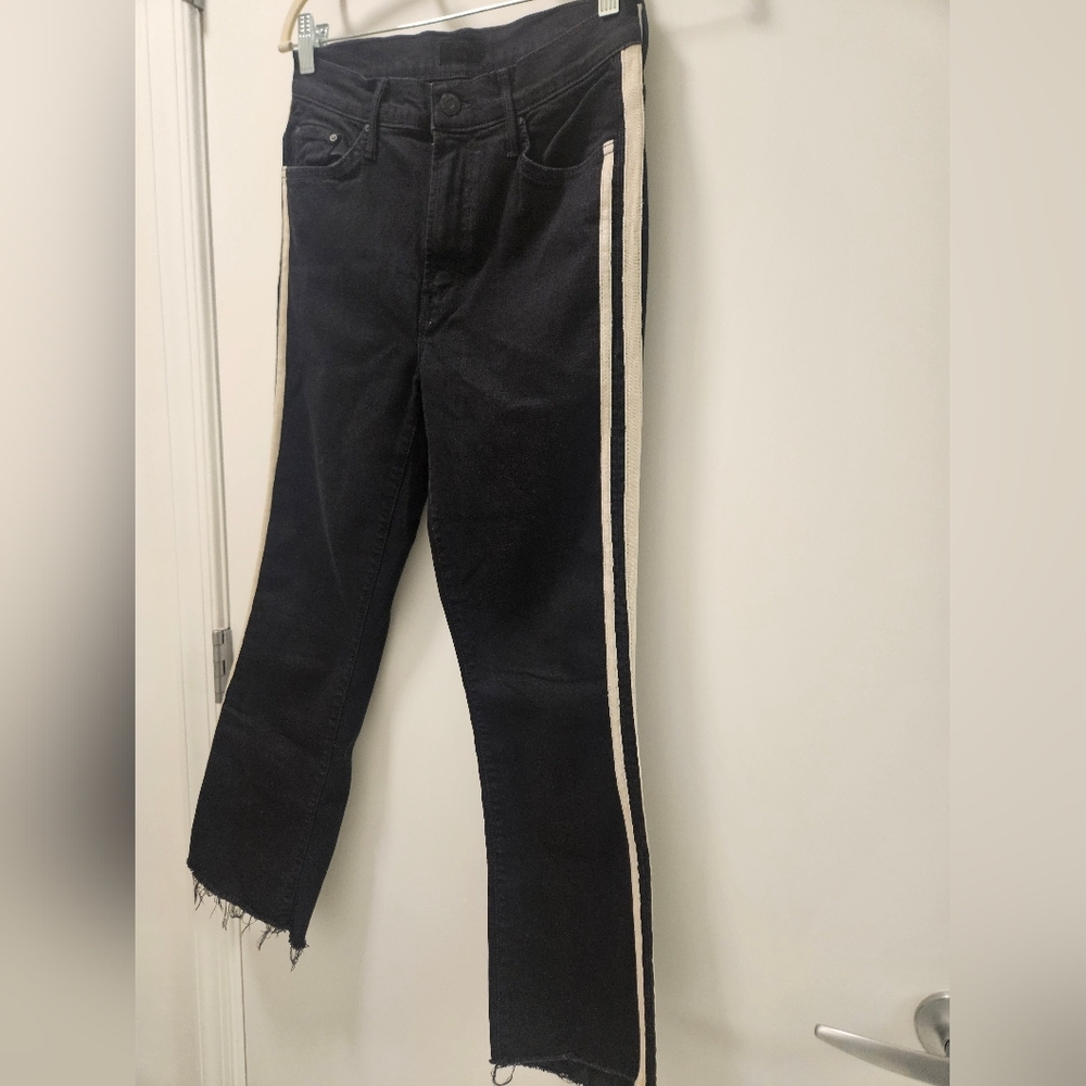 Mother Insider Striped Crop Step-Hem Fray Jeans In Guilty Racer Size 28 - Picture 4 of 16